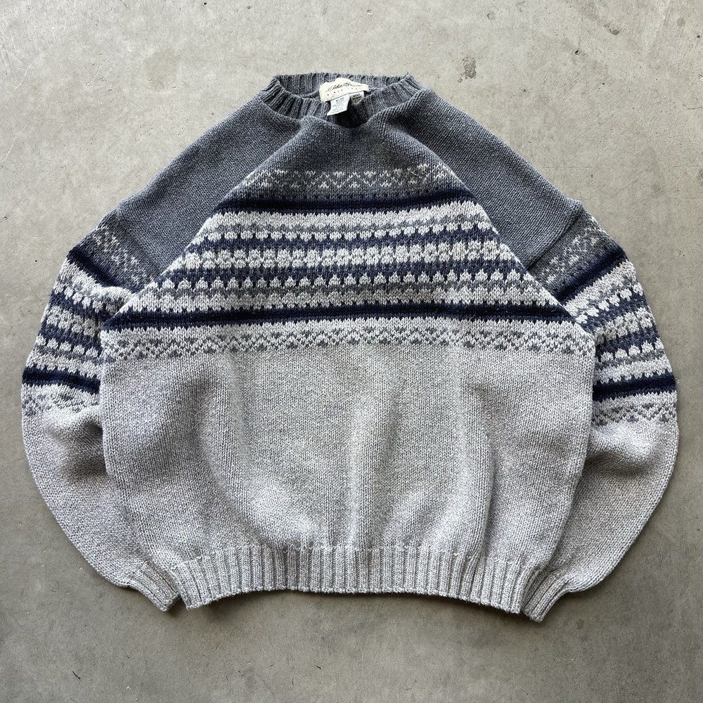 Vintage Eddie Bauer Cotton Fisherman Knit Sweater Coastal Size Large USA made